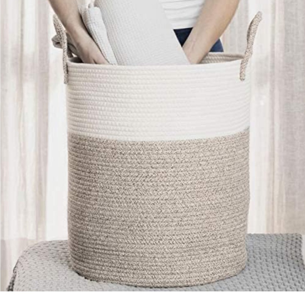 Two-Tone Woven Storage Basket 15”x18”
